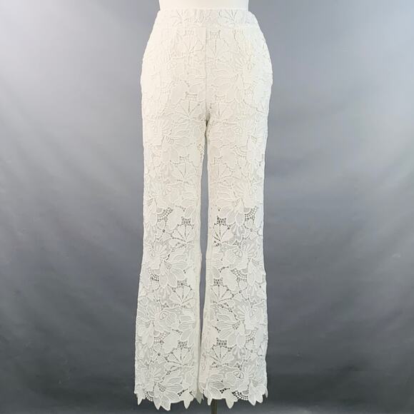 MARTIN MARTIN L White Polyester Lace Elastic Waistband Straight Casual Pants - Picture 1 of 3